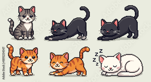 Cute Pixel Art Cat Collection: 8-Bit Kitten Sprites for Games and Digital Design