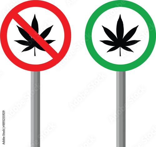 Cannabis prohibited and allowed signs: marijuana legalization and prohibition concepts