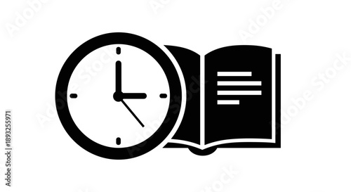 Clock and Open Book Icon Representing Time Management and Education.