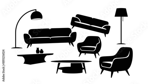 Collection of Modern Furniture Silhouettes for Interior Design.