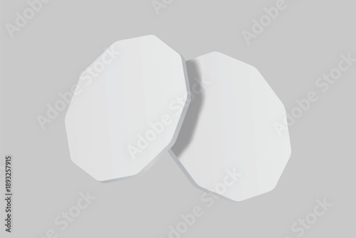 3D vector white octagonal coaster mockup, isolated on background. Empty coaster lying mats for branding, pub, bar, restaurant, cafe, drinkware, bottle, can, cup holder and promotional product design