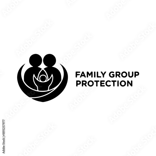 Family group protection logo vector: emblem of safety, security, and togetherness for parental care and social services