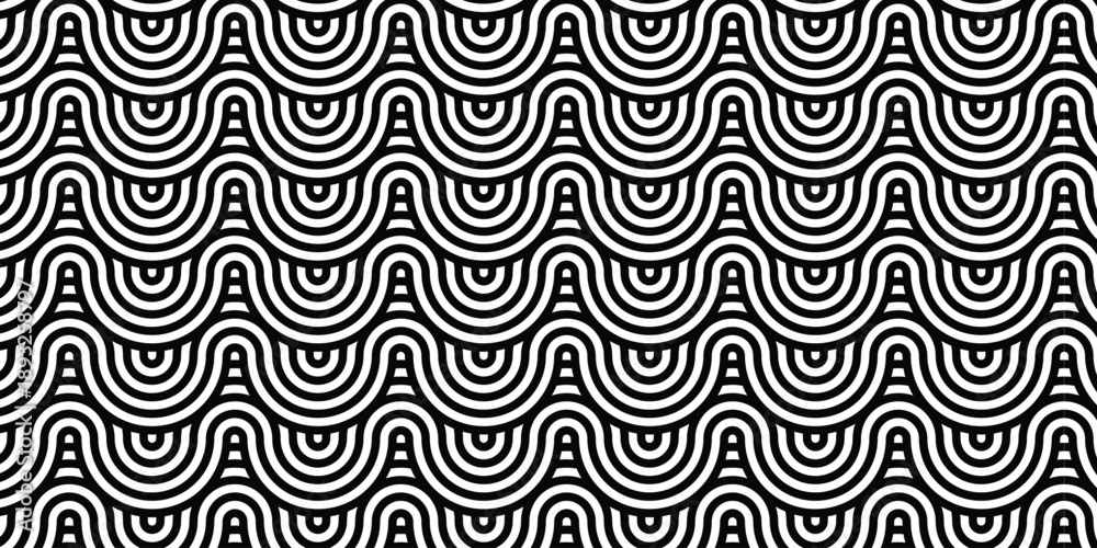 Fototapeta premium Black and white wavy line pattern with curved shapes and lines