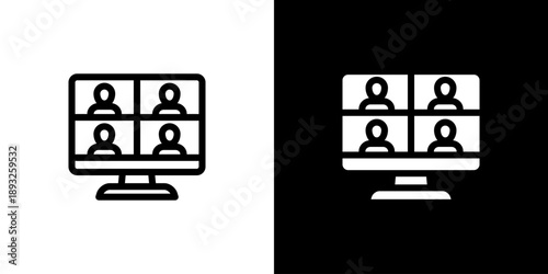 Online Meeting icon concept with flat Black White Background. Vector illustration.