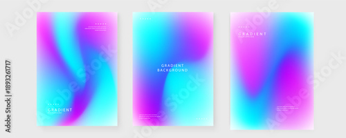 Set of three abstract posters featuring high contrast mesh gradients in neon cyan and magenta tones for futuristic aesthetic branding