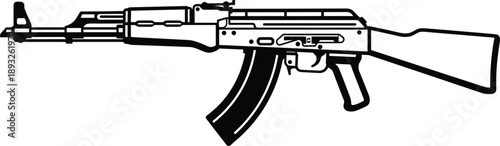 Rifle silhouette vector illustration with detailed outlines, military style firearm design, isolated black weapon graphic for security, defense and tactical concepts