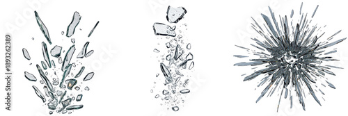Bild auf Leinwand Creative Concept of Broken Glass Shards and Particles Exploding and Falling Isol