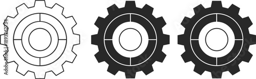Gear cog icons set with outline and solid styles for settings configuration engineering and system optimization design