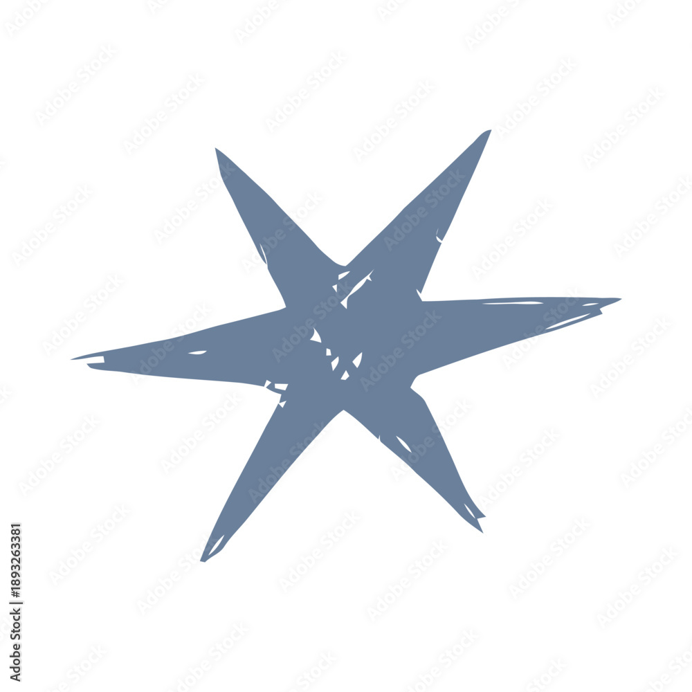 Fototapeta premium Abstract Blue Six Pointed Star with Hand Drawn Irregular Edges