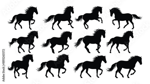 Dynamic silhouettes of horses in motion Vector