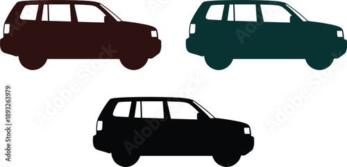 SUV car silhouette icons set with multiple color variations for transportation automotive and vehicle design concepts