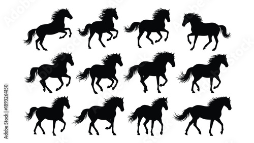 Dynamic silhouettes of horses in motion Vector