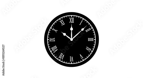 Classic Black Clock Face with Roman Numerals.