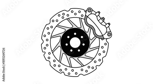 Detailed Illustration of a Motorcycle Disc Brake System.