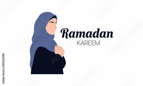 Woman Wearing Hijab Illustration Profile View.