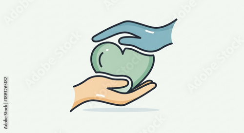 Hands holding heart symbol care and love concept support and kindness illustration