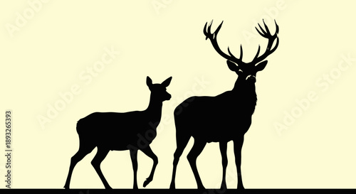 Male and Female Deer Silhouette Profile.