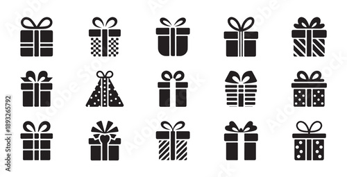 Gift box icons set for holiday celebration birthday party christmas gift wrap vector design
