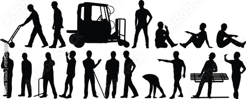 Construction workers silhouettes, laborers, supervisors, teamwork, industrial workforce, safety helmets, warehouse staff, manual tasks, heavy work, logistics