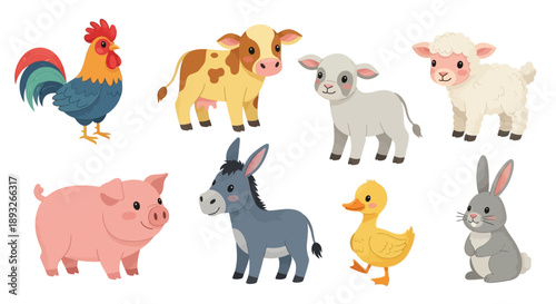 Collection of Cartoon Farm Animals and Pets.