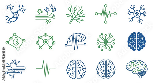 Collection of Brain and Neuron Illustrations.