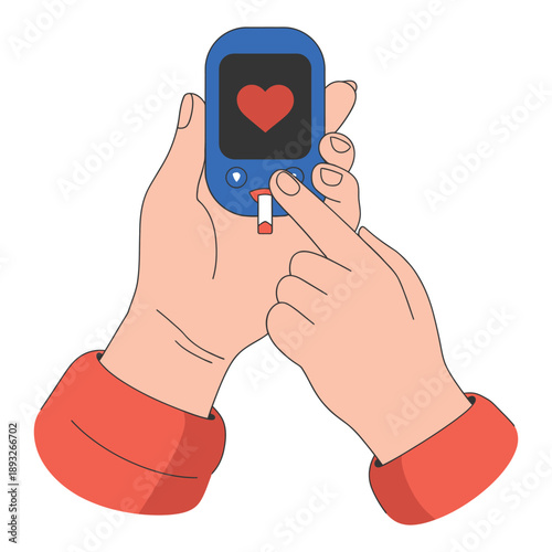 Blood glucose testing with a digital meter for diabetes management and daily health monitoring at home using finger prick method and medical self-care routine