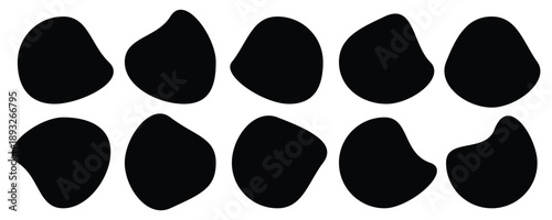 Abstract black blob shapes on white background organic blobs icon . Different drops in modern style. Drops or stone silhouettes. Modern blob shape design elements.