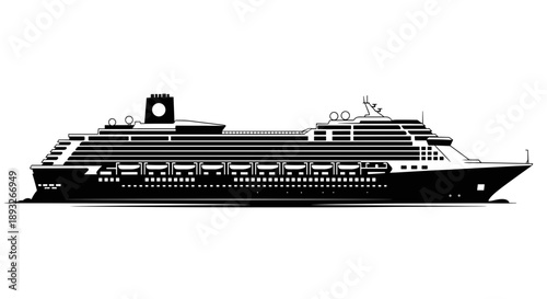 Detailed Silhouette of a Large Modern Cruise Ship Sailing.