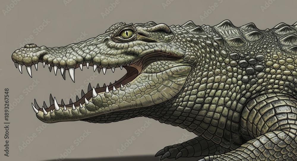 Fototapeta premium Close-up of a crocodile's head with sharp teeth and scaly skin.