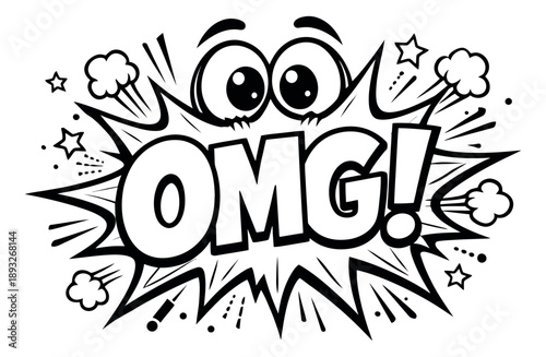 Pop art line art illustration of an OMG speech bubble depicting surprise and exclamation for modern communication