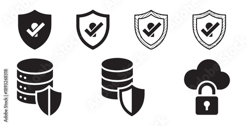 Database protection and cloud storage security icons for information technology management