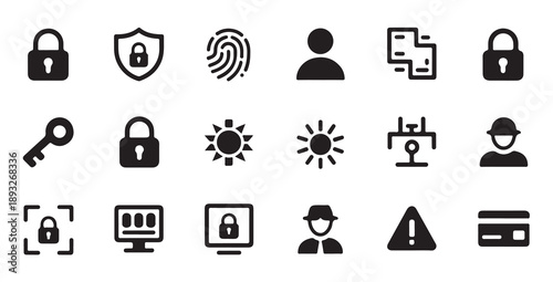 User authentication and biometric security icons for mobile payment and identity protection