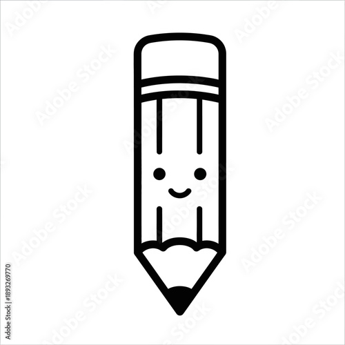 Cute Cartoon Pencil Character with Smiling Face - Vector Illustration