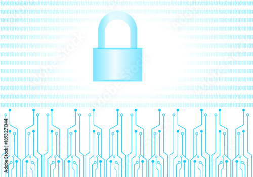 cyber security abstract background. digital circuit lines and binary code on background with padlock