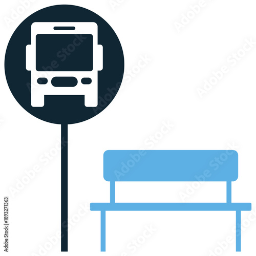 Bus stop icon vector for public transit maps. Symbolizes waiting areas and transport schedules. Ideal for city guides, commute apps, and road signage.
