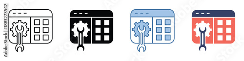 Modern Vector Icons for Calendar Settings and System Configuration, Perfect for Digital Schedule Management, Event Planning, and Technical Optimization Interfaces