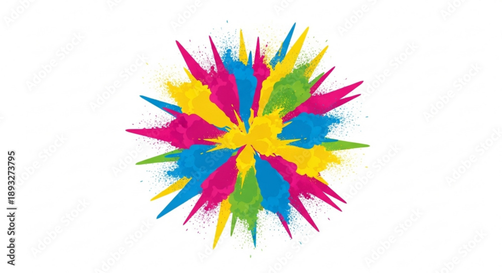 Obraz premium Vibrant colorful paint splatter explosion on white background abstract art design element