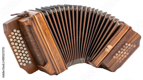 Wooden Piano Accordion Conveys Traditional Musical Art through Clean Visual Composition isolated on white PNG