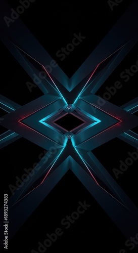 Abstract geometric pattern creating an optical illusion of infinite depth and complex shifting three dimensional structures for design, banner, unreal, colorful