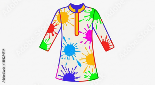 Vibrant colorful holi festival clothing with paint splatters traditional indian kurta for celebrations