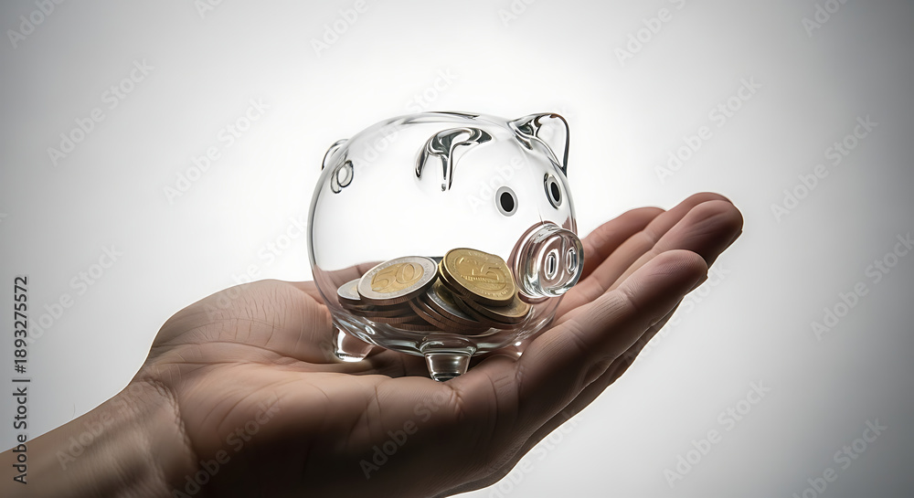 custom made wallpaper toronto digitalClear Glass Piggy Bank with Coins Held in a Person's Palm, Concept of Savings and Wealth
