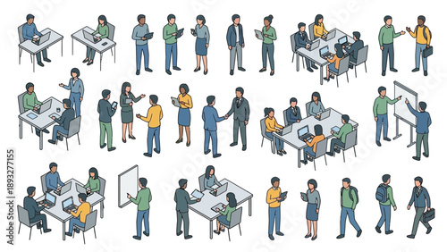Isometric Office Meeting and Collaboration Icons