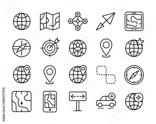 Collection of vector icons representing navigation and location concepts for global use