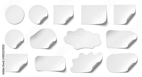 Wallpaper Mural Set of Blank White Paper Stickers and Mockup Labels with Curled Corners and Shadows Torontodigital.ca