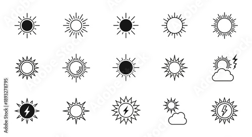 Collection of various weather icons representing different sun and cloud conditions in a grid layout