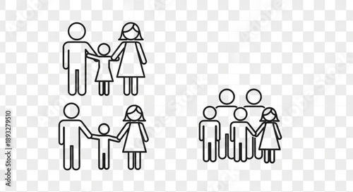 Simple Line Art Icons Representing Family Units.