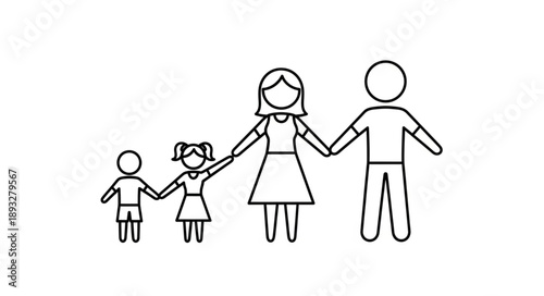 Simple Line Art Family Holding Hands Together.
