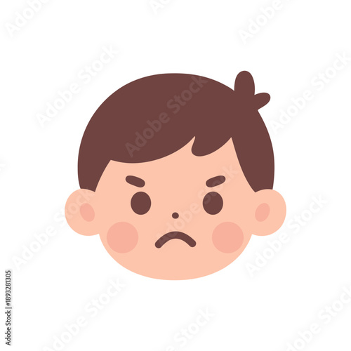 A cartoon child with a sad and disappointed facial expression.