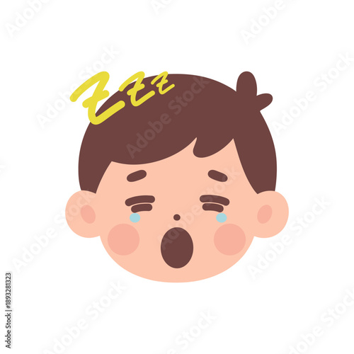 Crying cartoon child with tears and Chinese character.