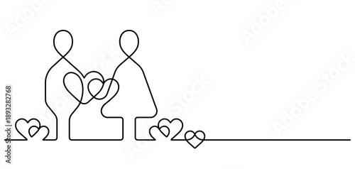 couple icon cute symbol love romantic copy space banner. man and woman sign with heart shape single line illustration continuous minimalism